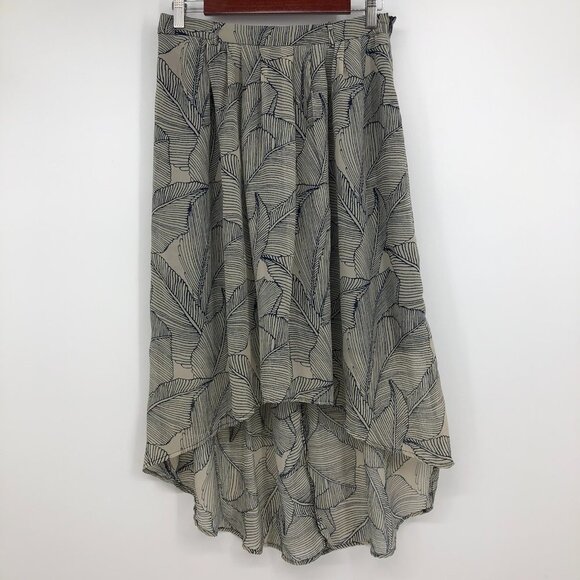 Romy Navy blue + ivory Hi Low Leaf print Midi skirt  size small - Picture 14 of 14